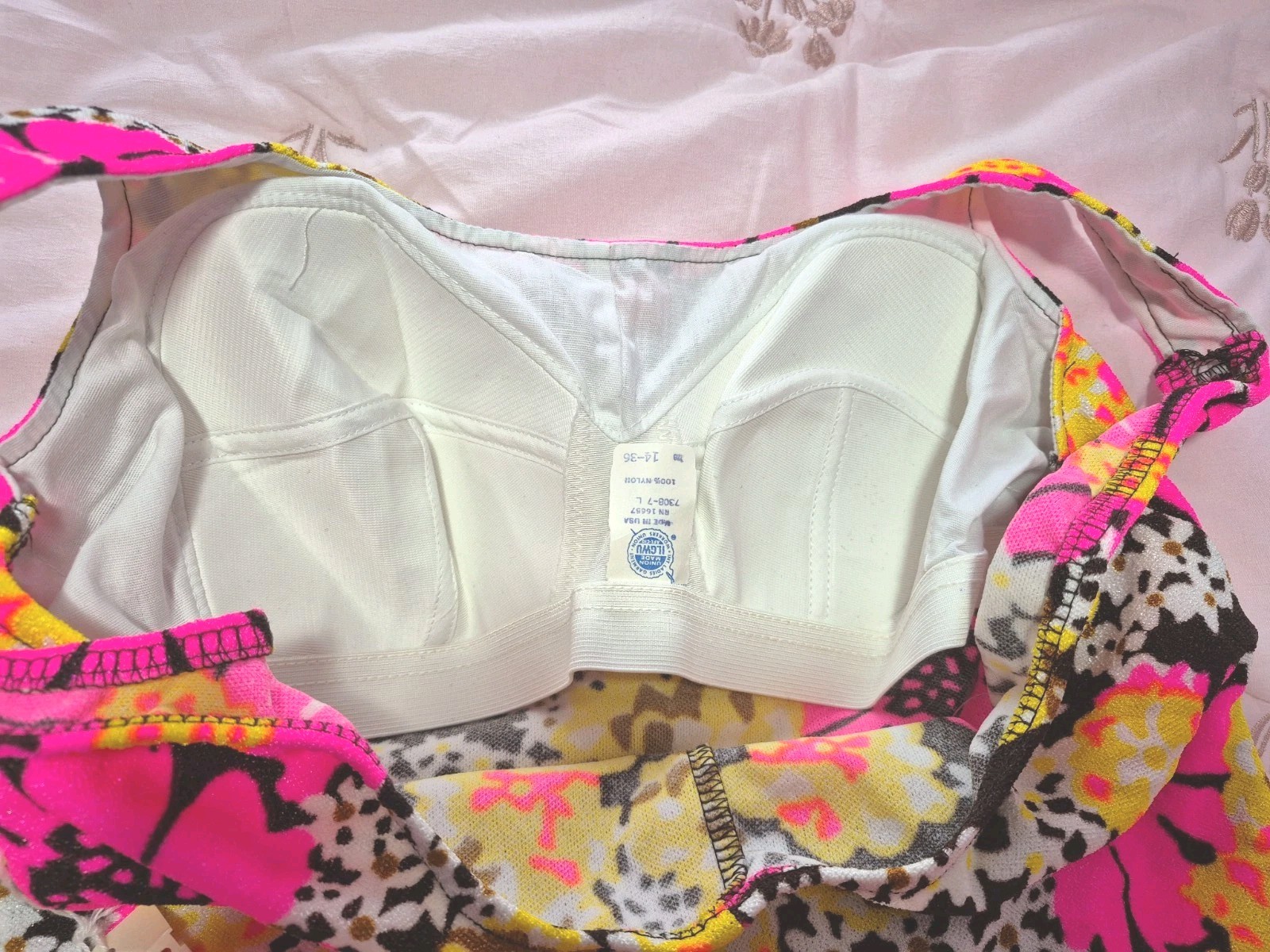 VINTAGE PSYCHEDELIC MOD FLORAL WOMENS 2 PC SWIMSUIT BATHING SUIT SZ 14/36-NEW!!