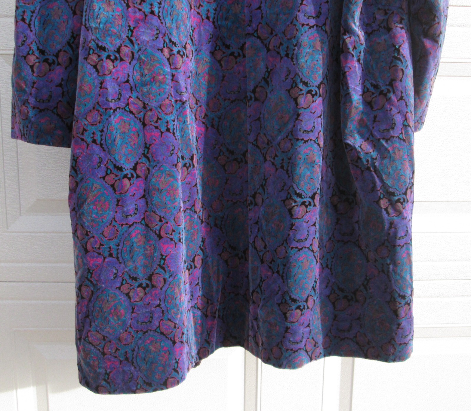 Portrait JL DeBall Velvet Opera Coat Purple Paisley Vintage 38 inches long