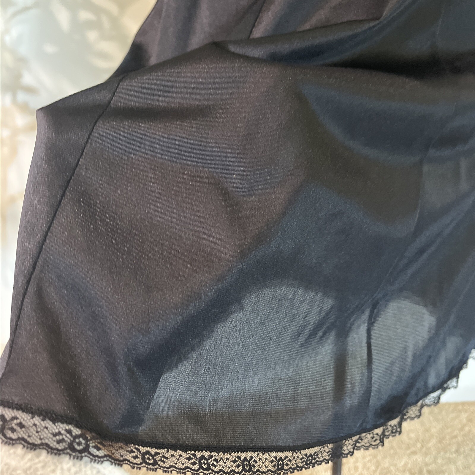 Vintage Powers Model Black Rayon Half Slip w Lace Size Small 23 In Long