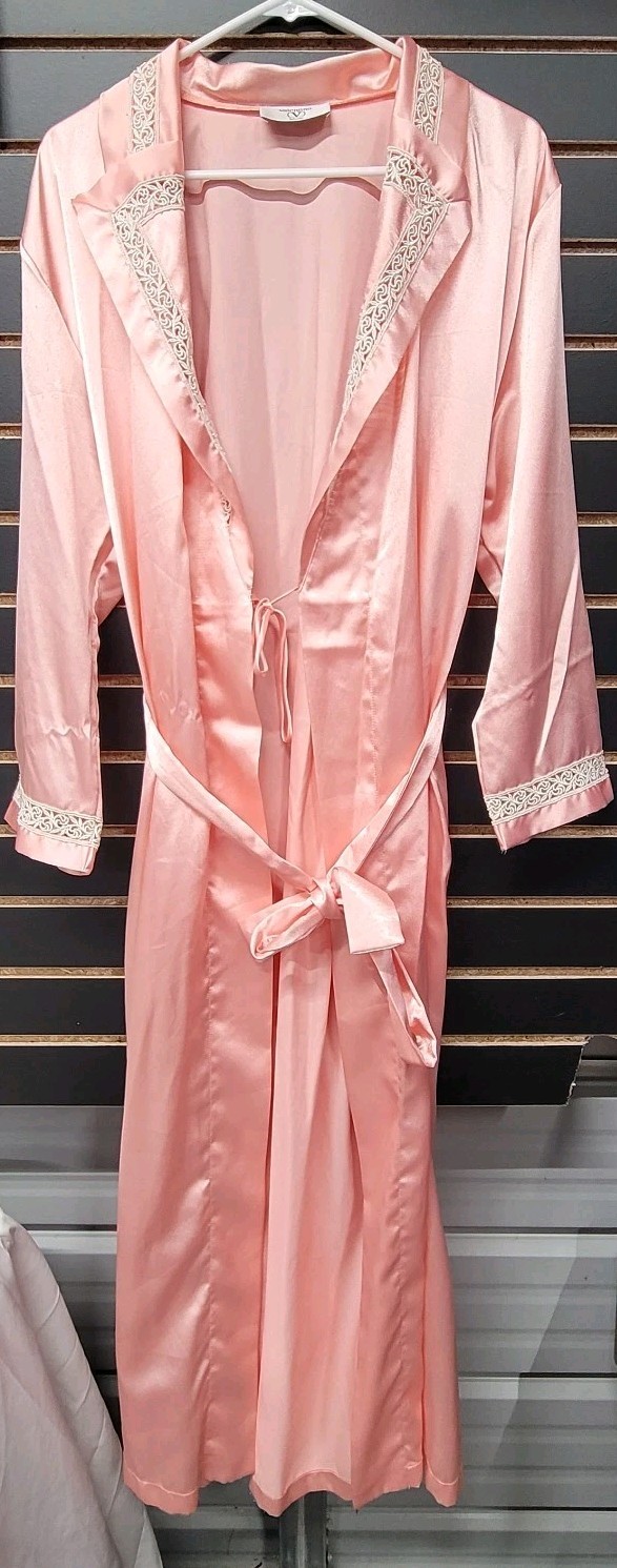 Vintage Valentino Intimo Satin Robe – Pink Lace Trim – 1970s/80s USA Made SZ MED