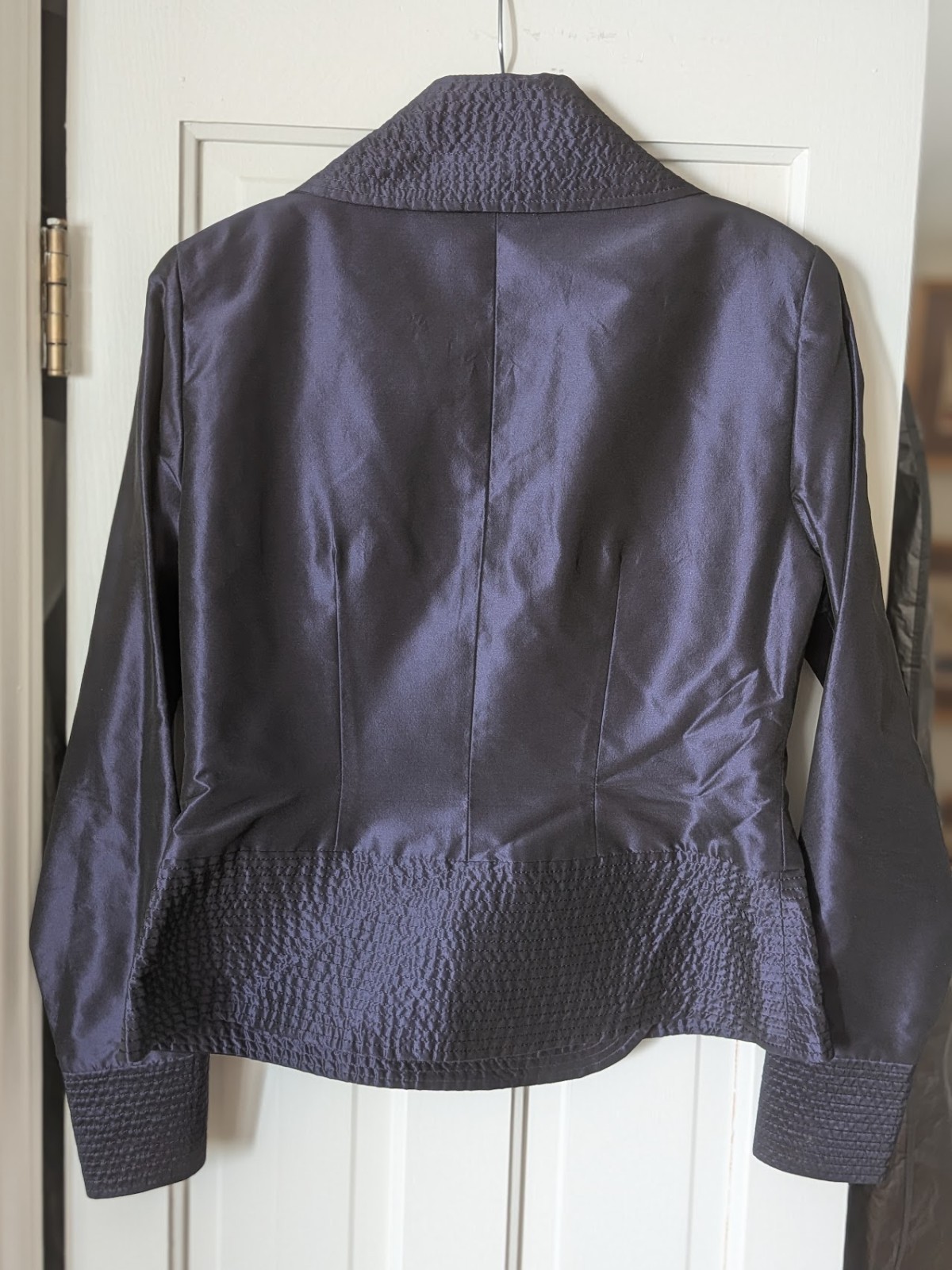 VTG Neiman Marcus Exclusive Silk Satin Skirt Suit Set 8 M Purple Ruched Tailored