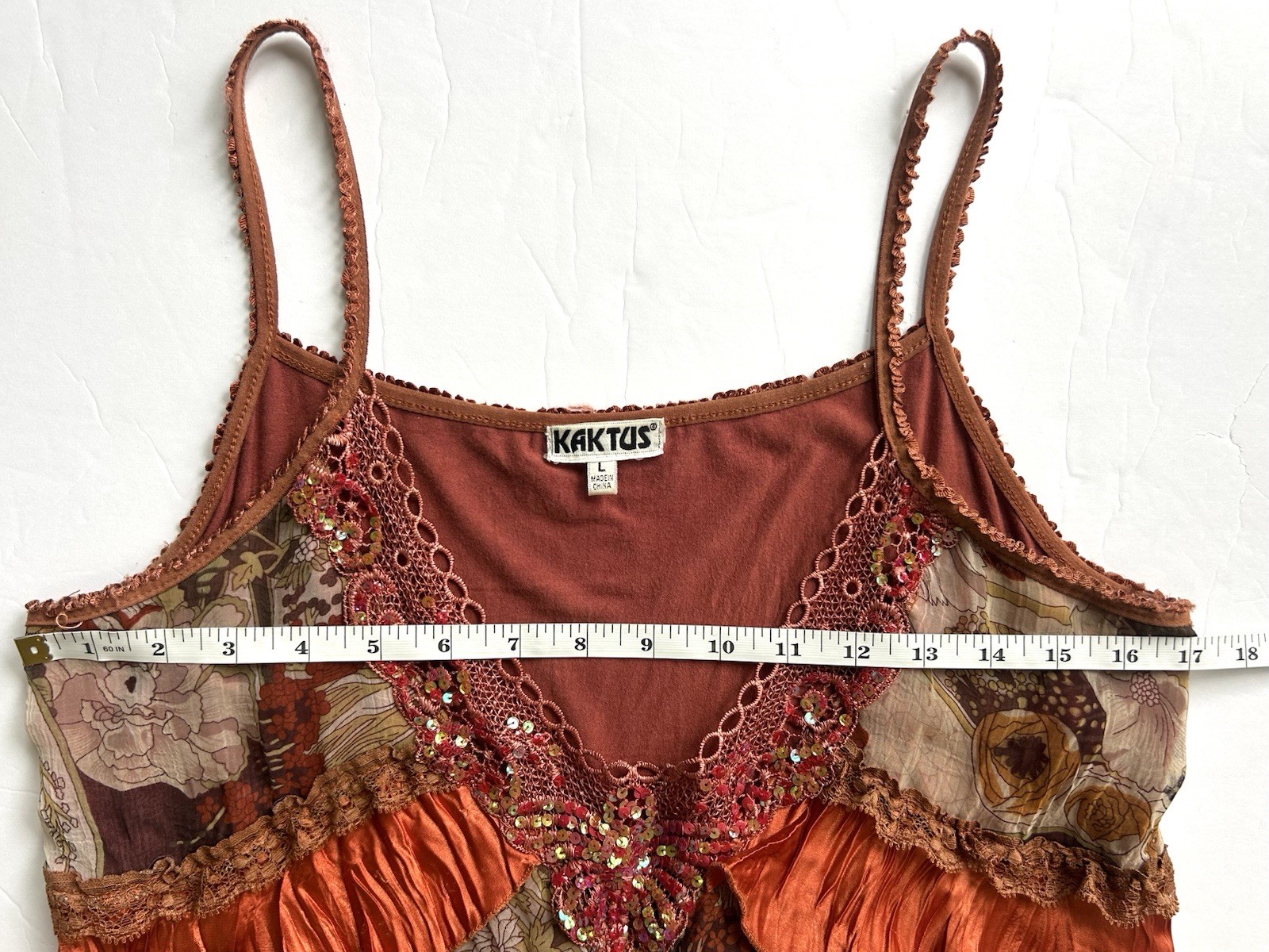 VTG Y2K Tiered Layer Floral Sequin Cami Tank Silk Blend Fairy Goblin Whimsy LARG