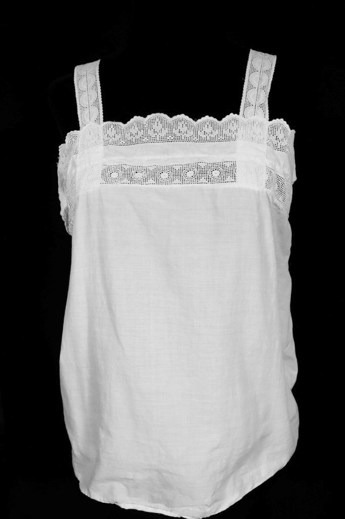 Antique French 1920&rsquo;s White Cotton Camisole Hand Made Crochet Lace Trim Medium