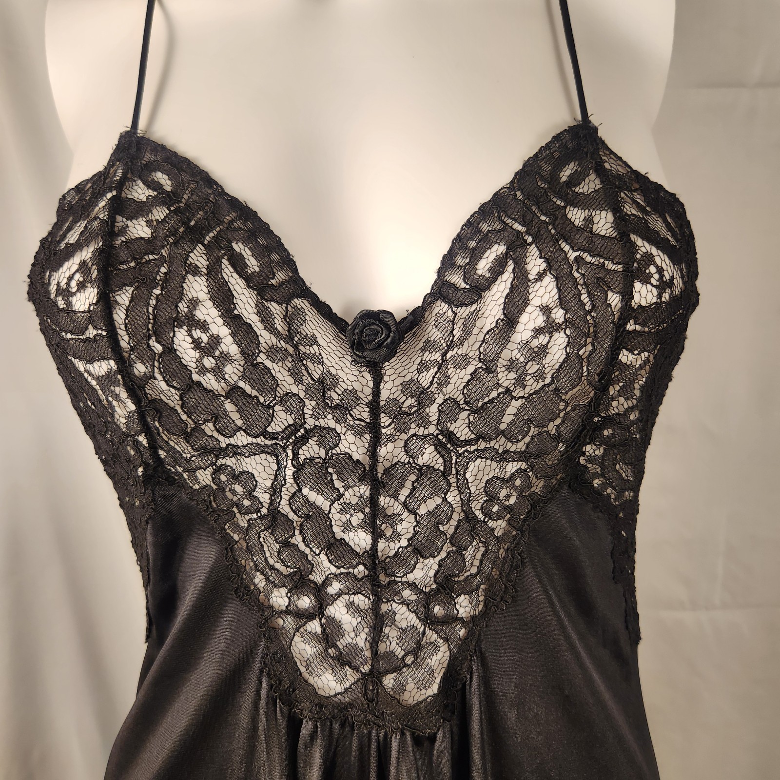 Vintage Black JC Penny Maxi Gown/Slipdress Lace Bust Whimsygoth/Indie/Classic M