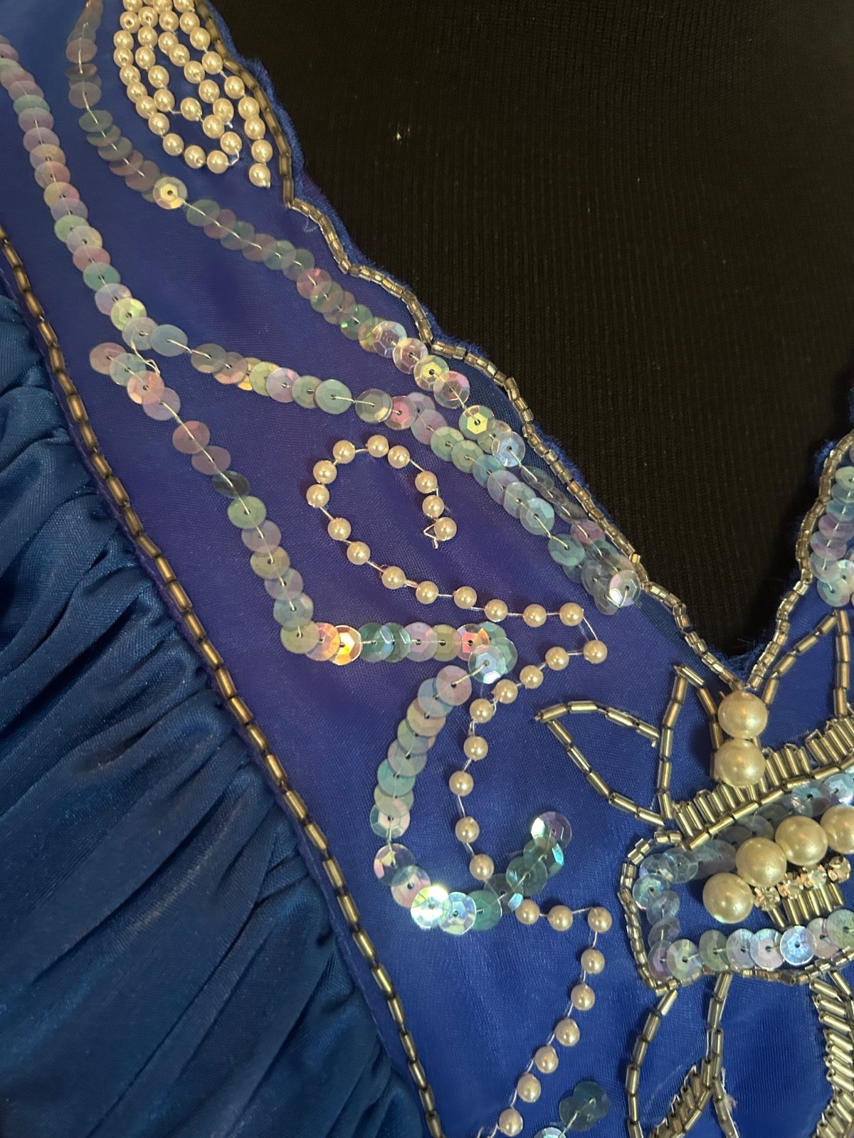 Vintage Dynasty 80s Beaded Sequin Royal Blue Evening Cocktail Dress Size 17/18