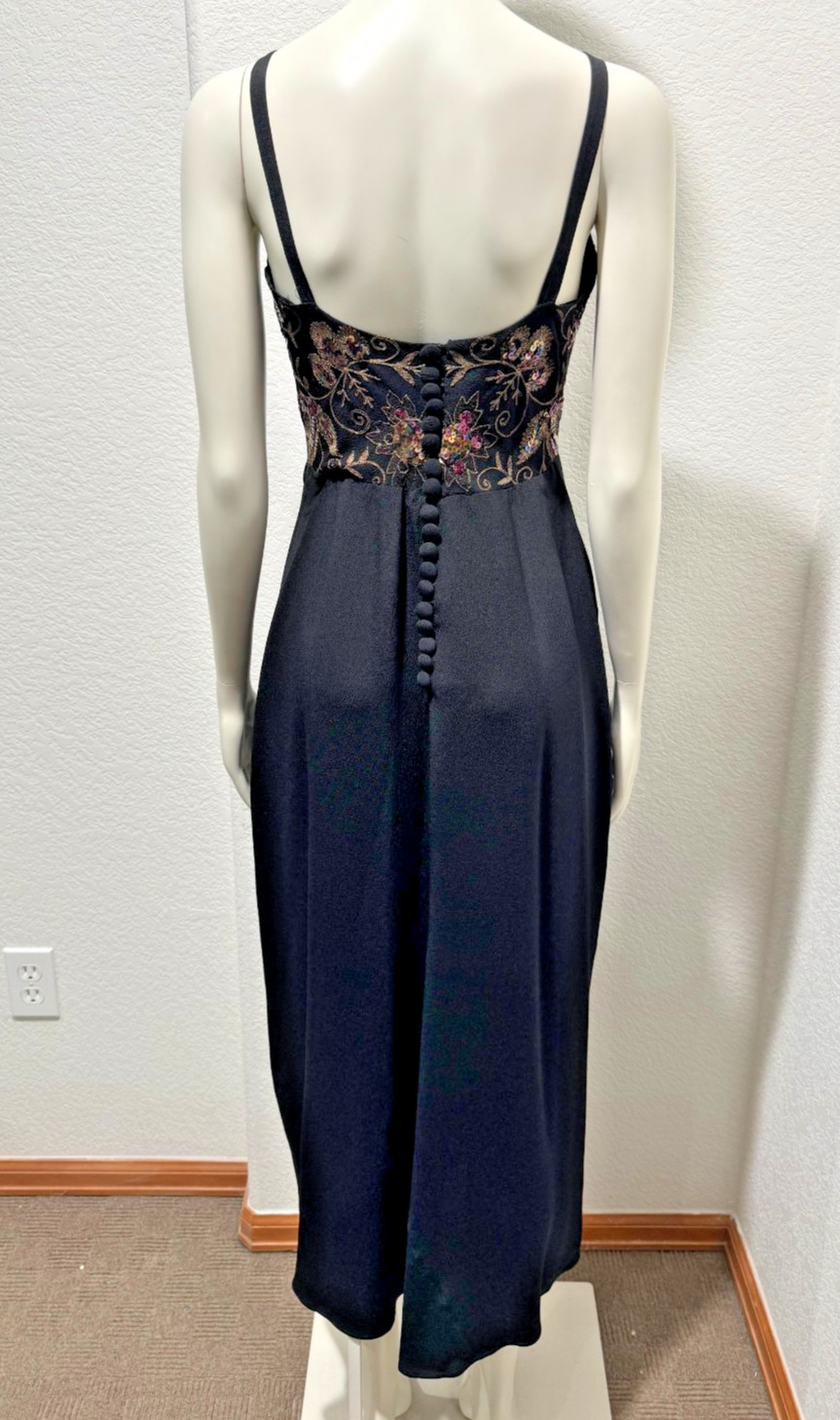 Eisenberg Maxi Dress Jacket Sequin Embroidered Rayon 2PC Formal Black 1940s Sz S