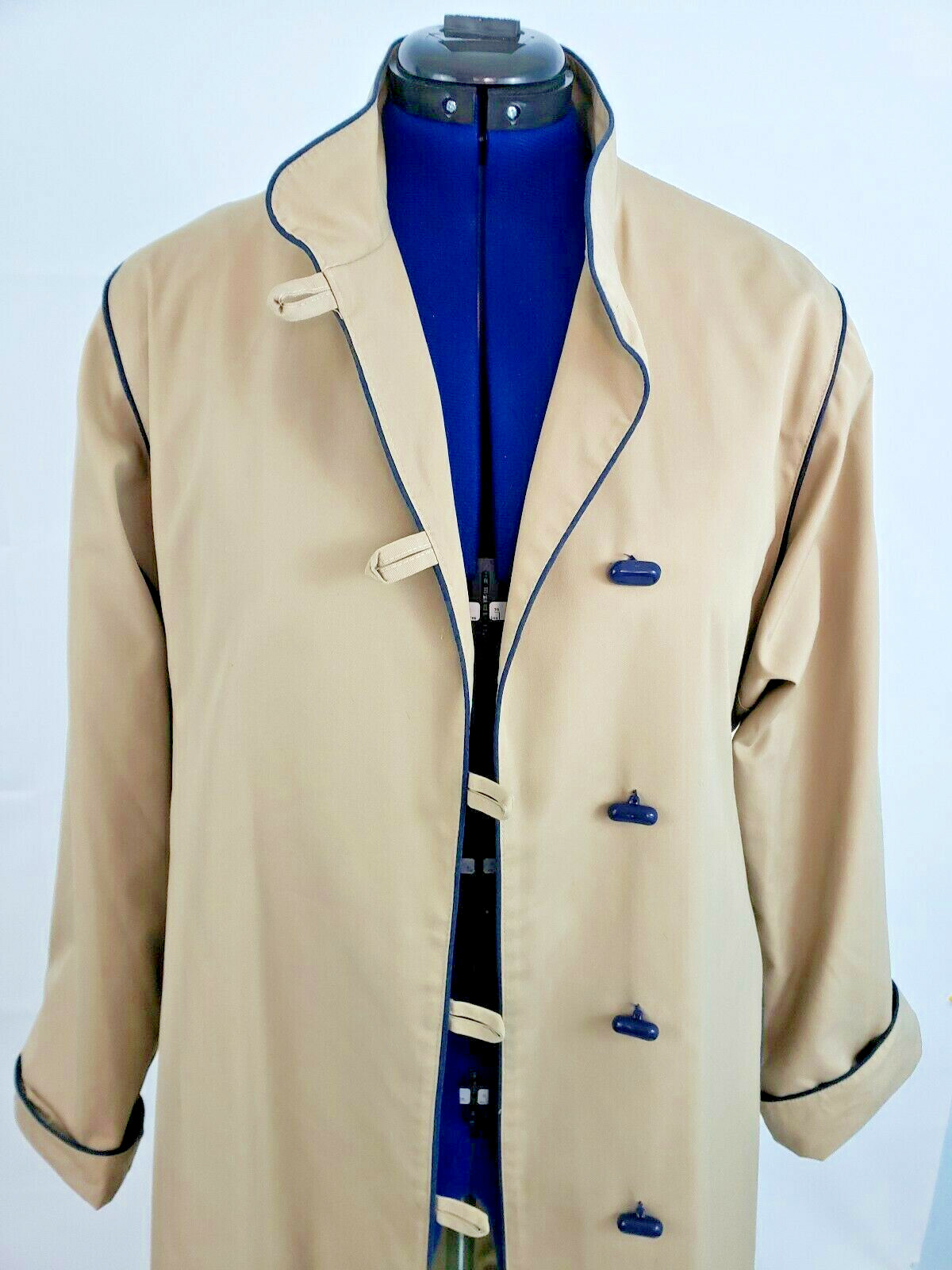 Vtg 1980s Sears Standing Collar Full Length Tan Belted Trench Coat size 18 L81