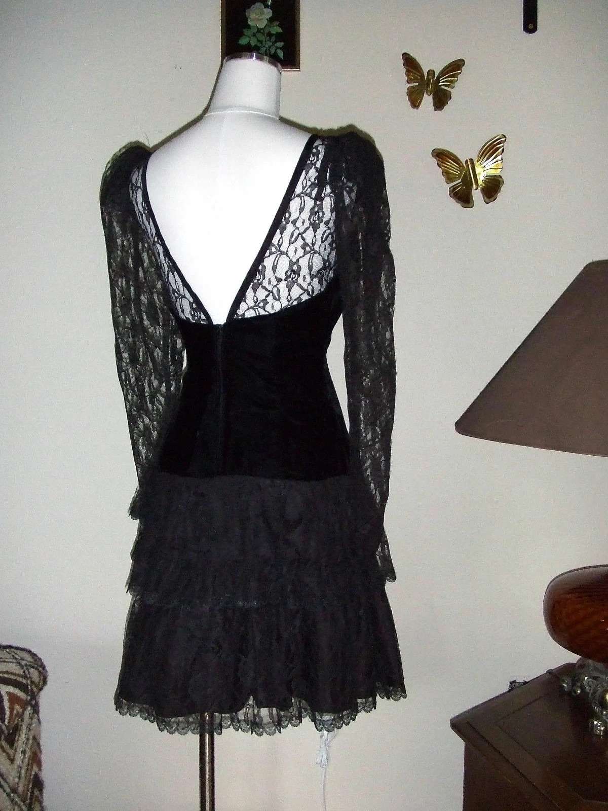 Vintage 1980s Black Lace Mini Gothic Cocktail Dress Size S/M