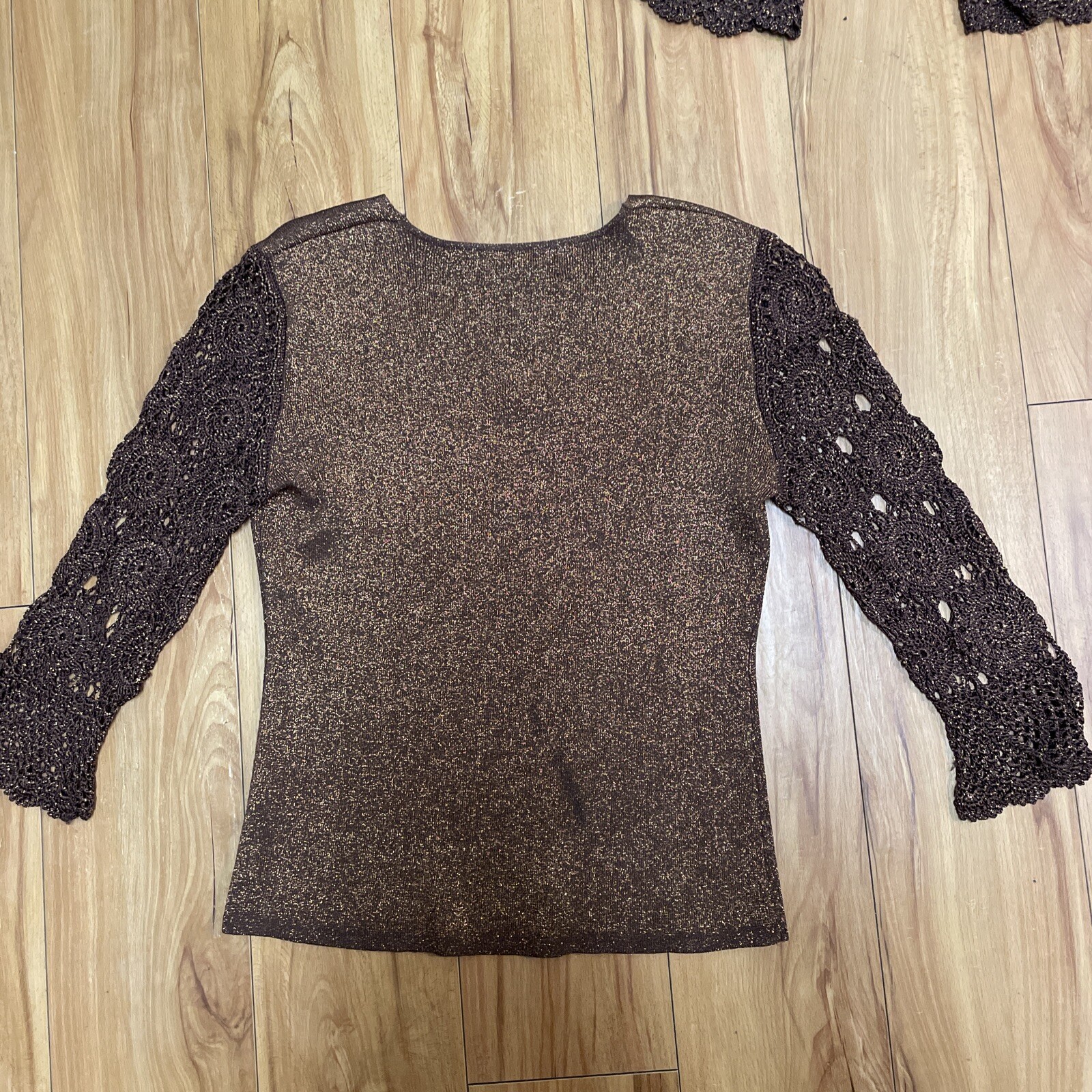 RARE- Vtg Brown & Copper Boho Crochet Top & Cardigan Sizes S/M (Joseph A.)