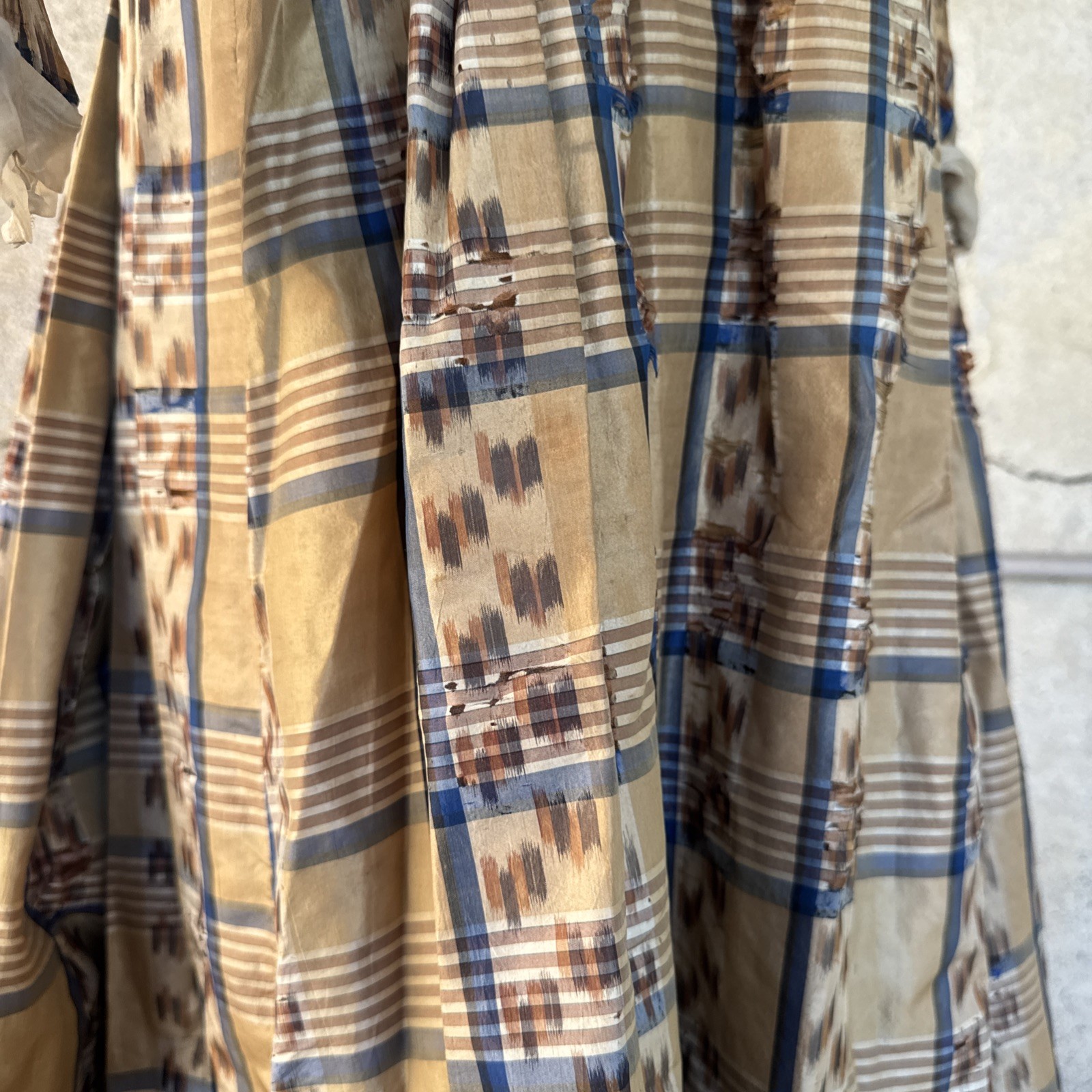 Antique Victorian Brown & Blue Plaid Silk Dress & Cape 1860s Vintage