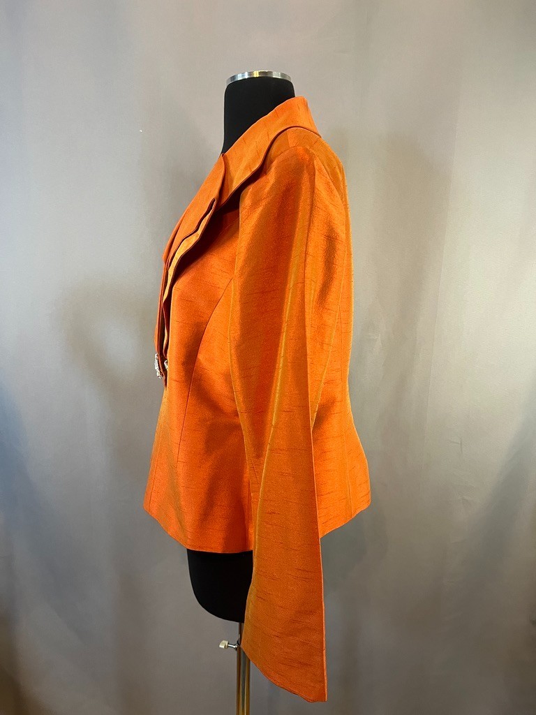 Elizeh New York Paris Orange Shantung Rhinestone Evening Jacket Womens 12