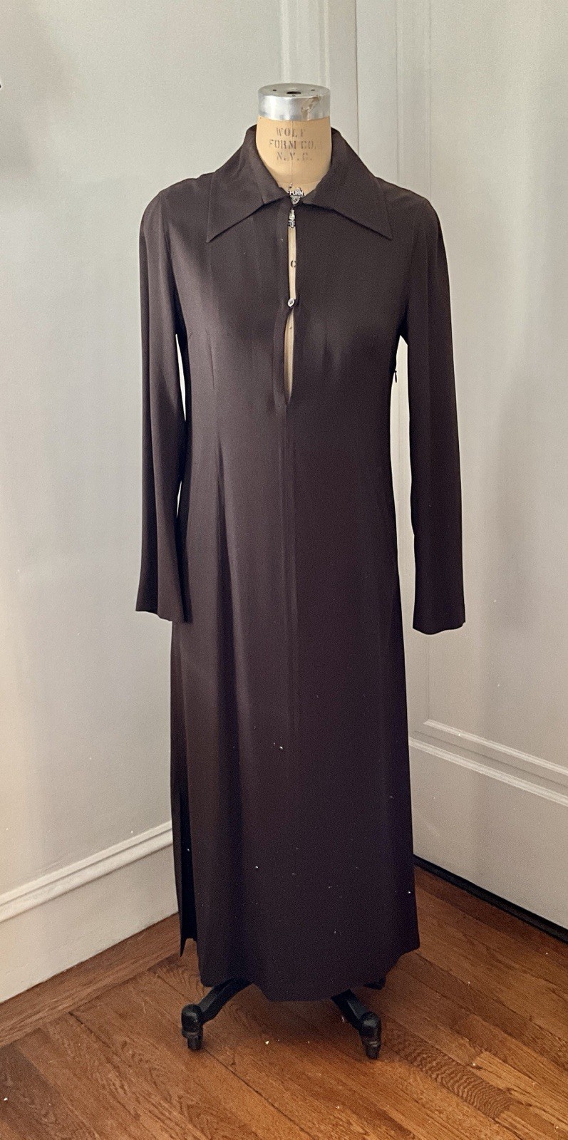 Vintage 1990&rsquo;s Costume National Long Brown Crepe Dress