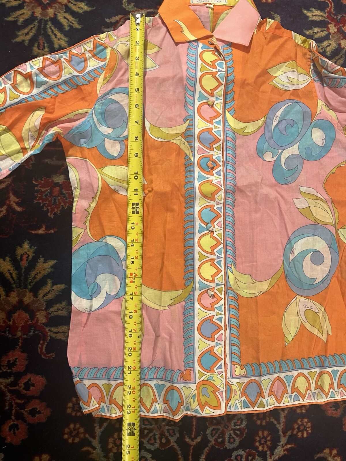 VINTAGE 1970s EMILIO PUCCI Top Cotton Blouse Vtg 8/Small Pink Rare Mint