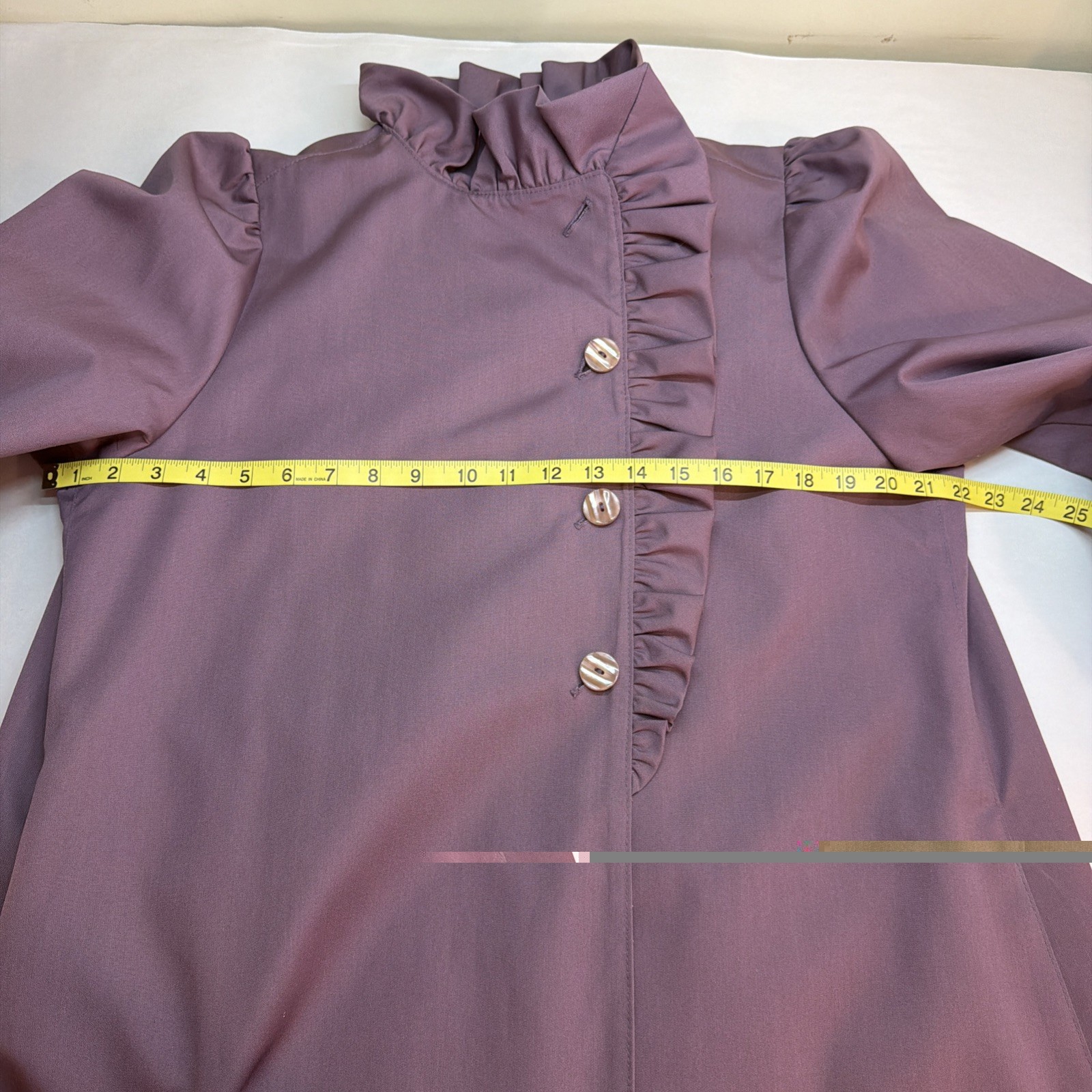 Misty Harbor Mauve Ruffled Gathered Long Rain Trench Coat SZ 12 80&rsquo;s