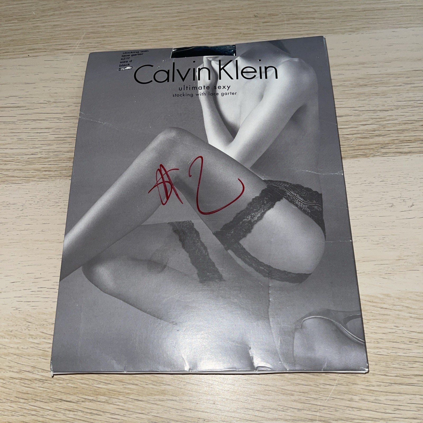 Calvin Klein Ultimate Sexy Stocking W/Lace Garter Size D Black s21f