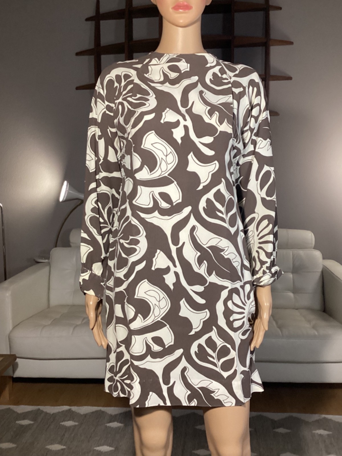 Vintage 50&rsquo;s 60&rsquo;s Abstract Tropical Leaves Flowers Shift Dress