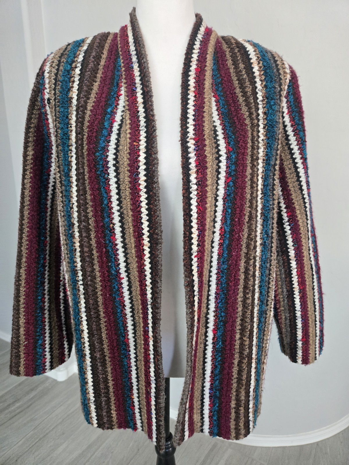 Vintage Graff Californiawear Wool Blend Colorful Boho Hippy Knit Cardigan Sz 12