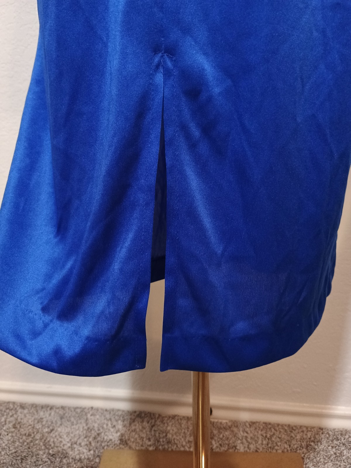 Vintage 80s Slinky Disco Royal Blue Plunging Ruched Drape Party Cocktail Dress