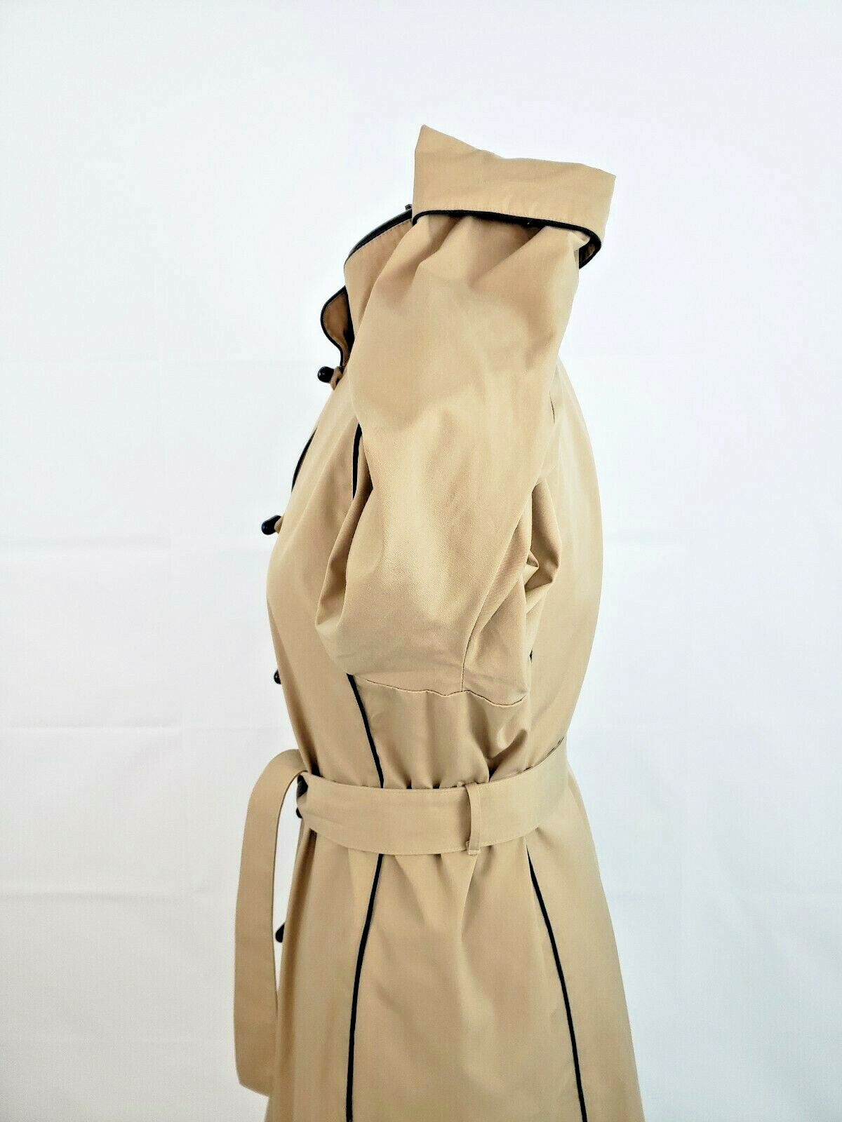 Vtg 1980s Sears Standing Collar Full Length Tan Belted Trench Coat size 18 L81