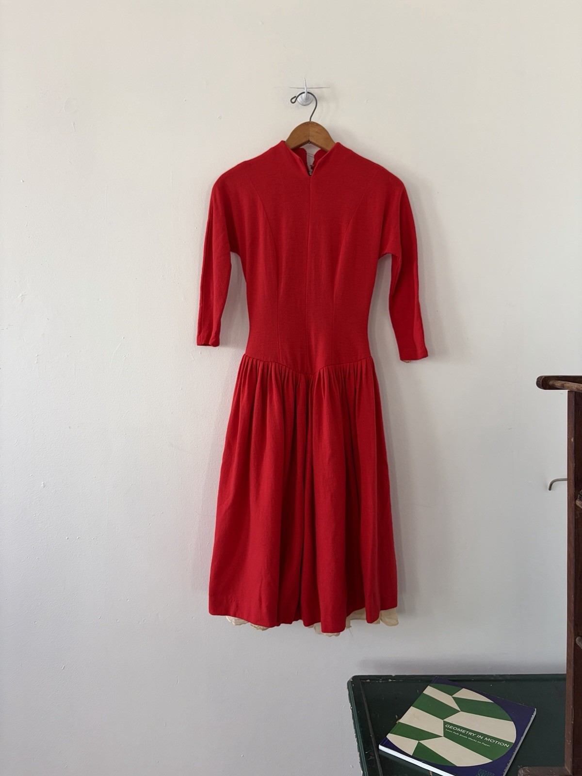 50s 40s Wool Basque Drop Waist Princess Seam Winter Day Dress Midi Full Skirt XS