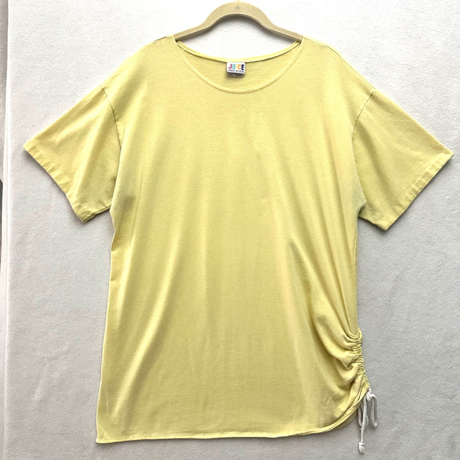 Juice Vintage Yellow Side Cinch Drawstring T-Shirt Tunic Medium Made in USA