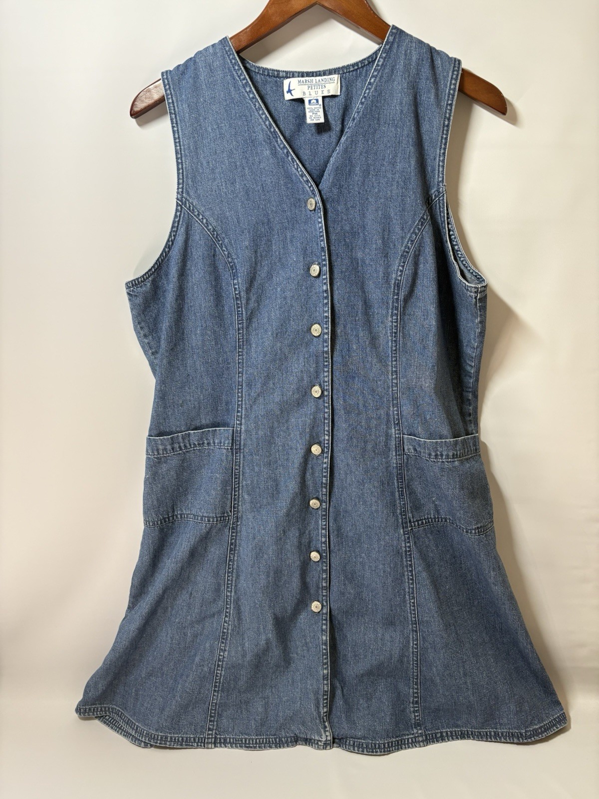 Marsh Landing Denim Dress 90s Vintage Button-front 100% Cotton Women’s Petite M