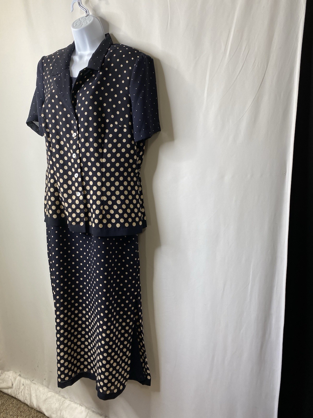 Vintage Miss Scarlet Women’s 2 Piece Maxi Dress Size 14 Polka Dot Patriotic Glam