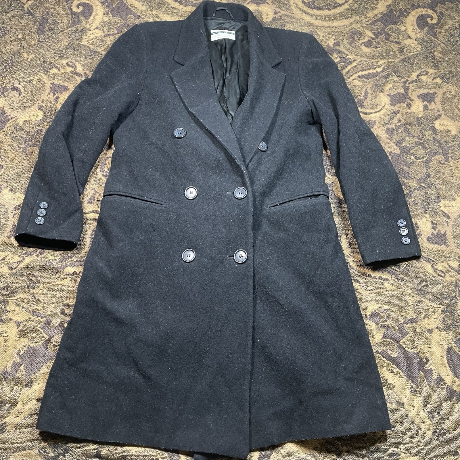 Vtg United Colors of Benetton Women’s long Wool Blend Coat Black US Small EU42