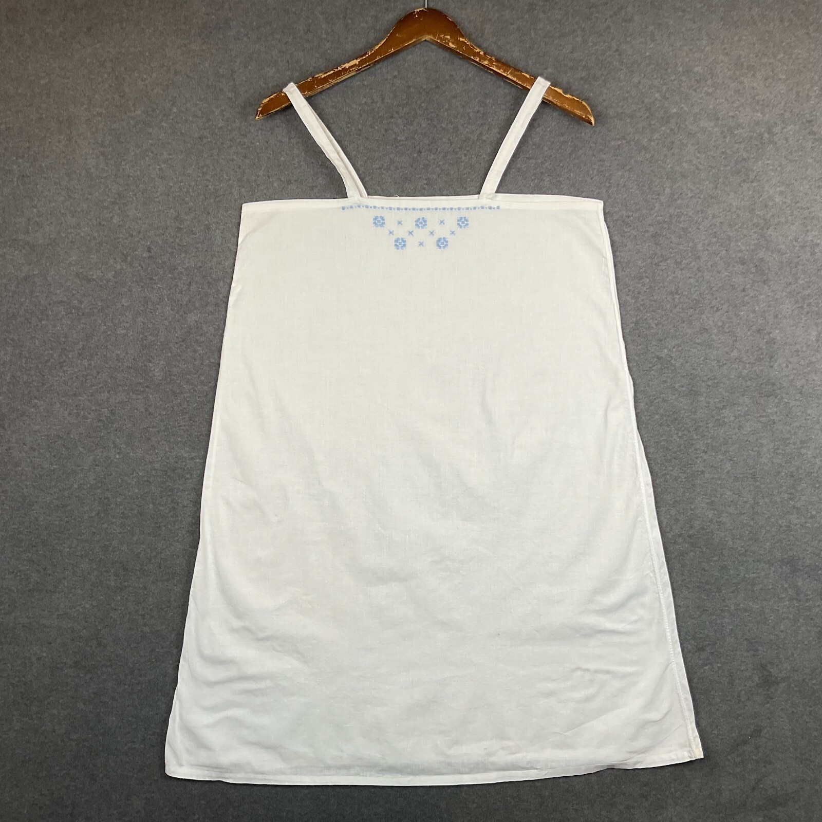 Antique Nightgown Ukrainian Nightdress Embroidered Blue Flowers Cotton Chemise