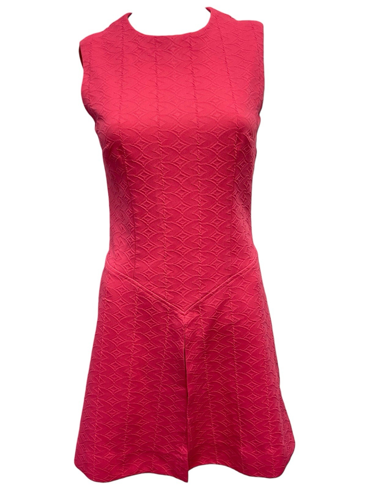VTG 60s Geometric Sleeveless Open Front Tunic Top Hot Pink Mod Disco Womens S/M