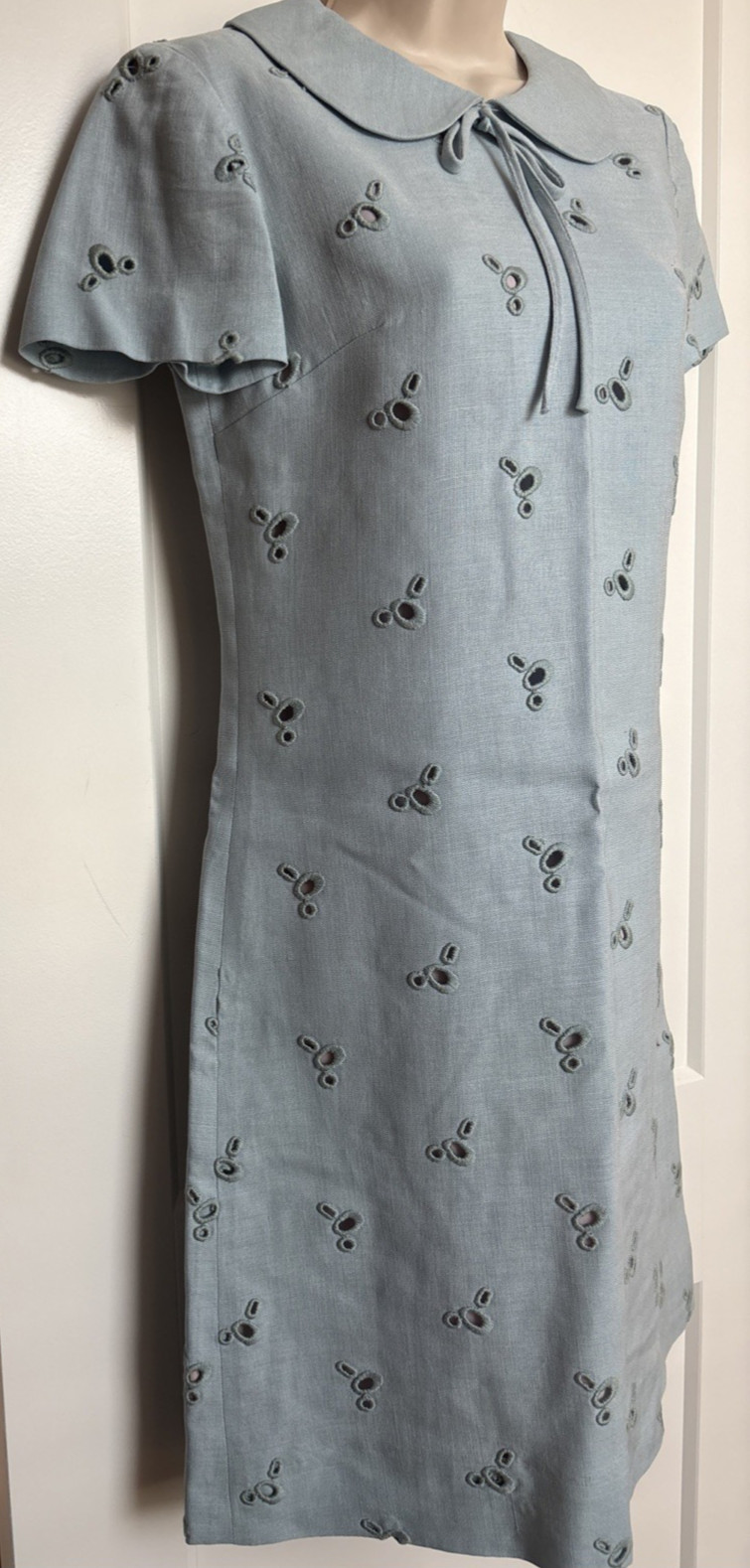 Adele Martin Vintage Lined Baby Blue Eyelet Peter Pan Collar Short Sleeve