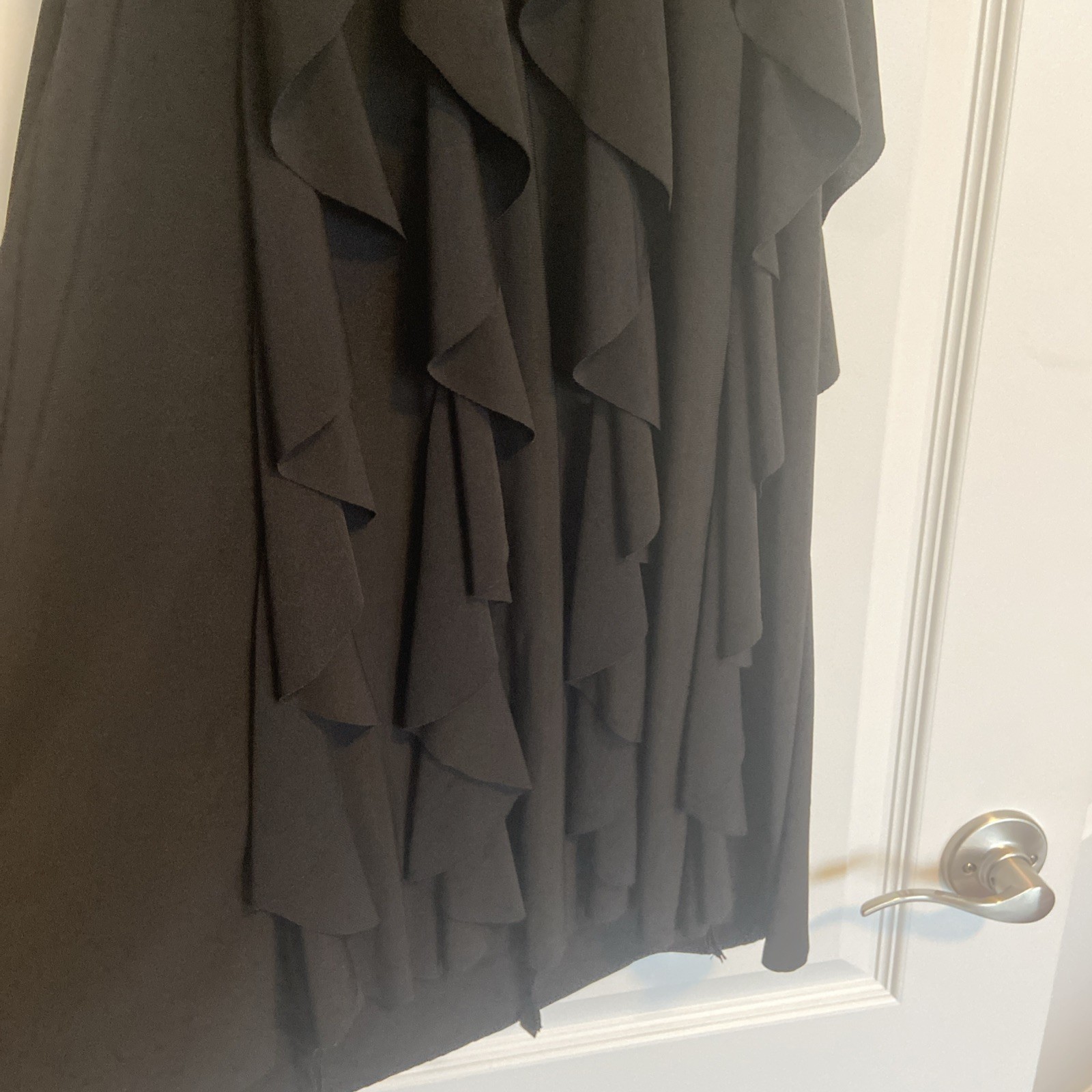 Vintage 90s Cache Black Ruffle Bow Ruched Formal Cocktail Mini Dress 6