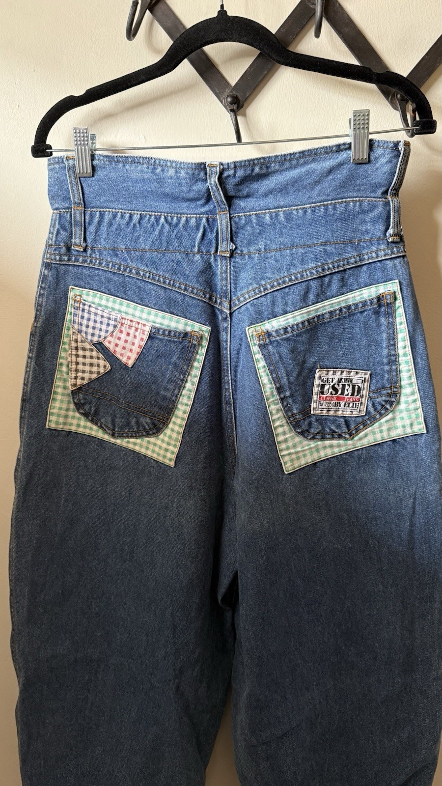 VINTAGE RARE Get Used Women’s Patchwork Barrel Jeans Modern sz 28 (vnt sz 32)