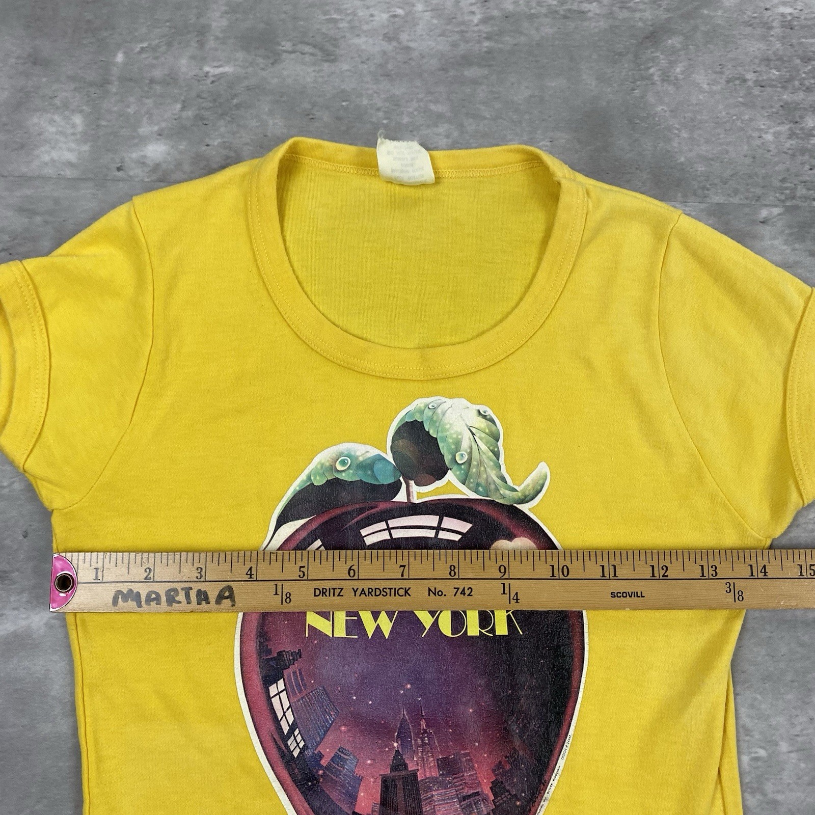 vintage 70s NEW YORK CITY BIG APPLE ringer baby doll t shirt yellow