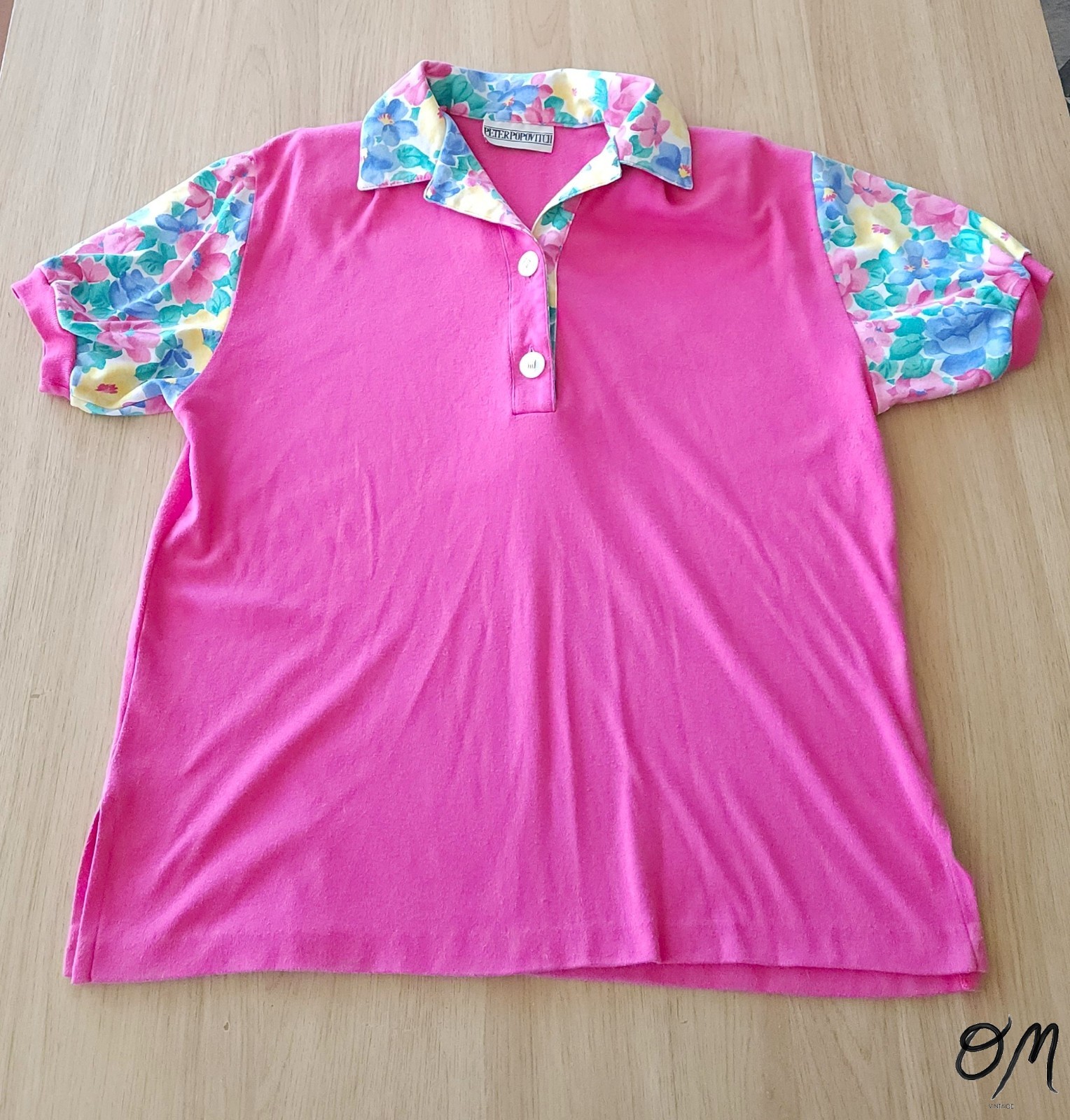 Vintage Peter Popovitch 80s Pink & Floral Short Sleeve Shirt – Large