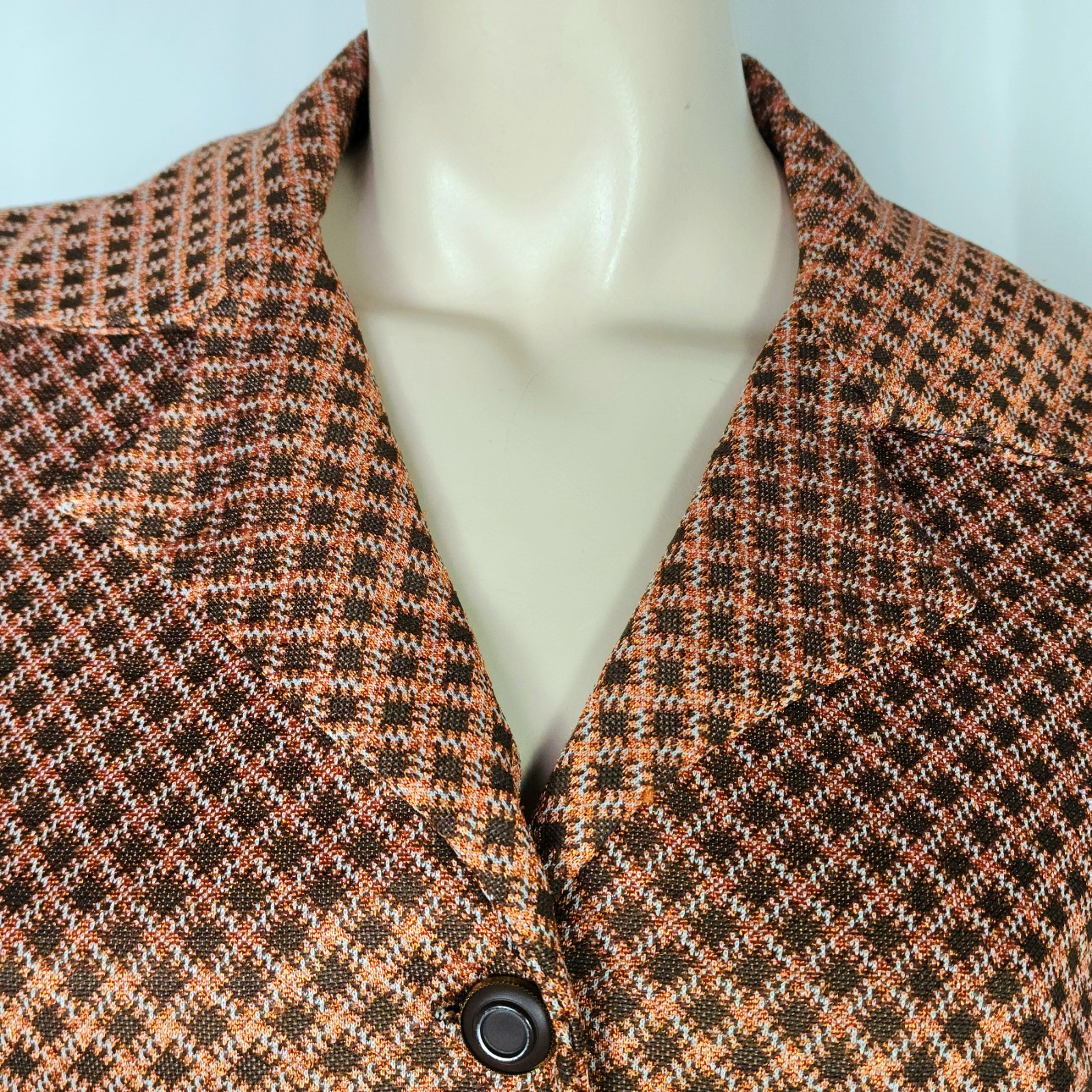 Vtg 70s shirt day dress brown copper M