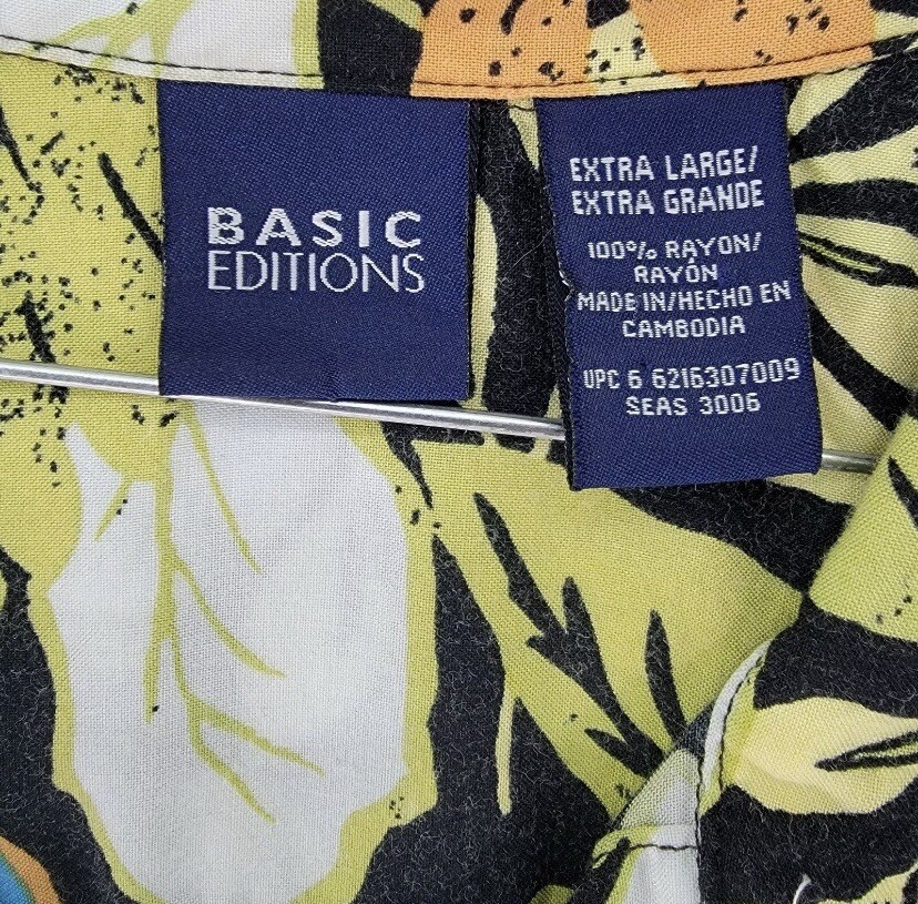 Vintage Hawaiian Style Button Down Shirt Basic Editions Extra Large