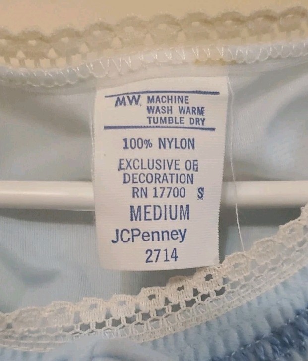 VTG JCPenney Solid Blue Nightgown M Striped Ruffle Collar Maxi New Old Stock