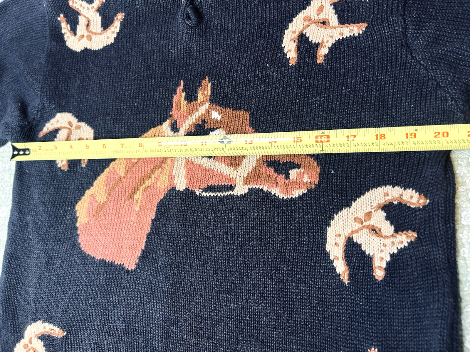 Vtg Chaus Horse Horseshoes Size LARGE Black Sweater Pullover Womens Ramie Cotton
