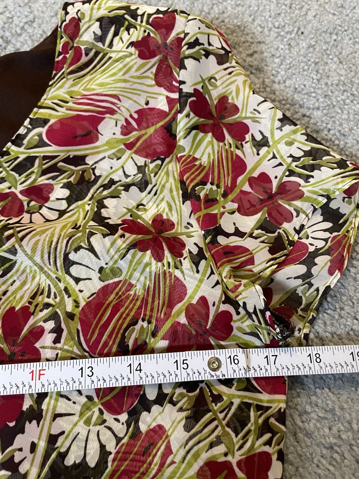 80’s R&K Originals Layered Floral Dress 8P Green Red Chiffon Career Boho Party