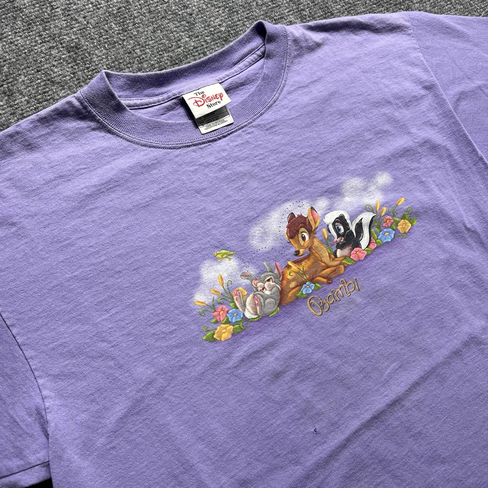 Vtg. 90s Disney Bambi Thumper and Flower T-Shirt Violet Purple Sz L Made in USA