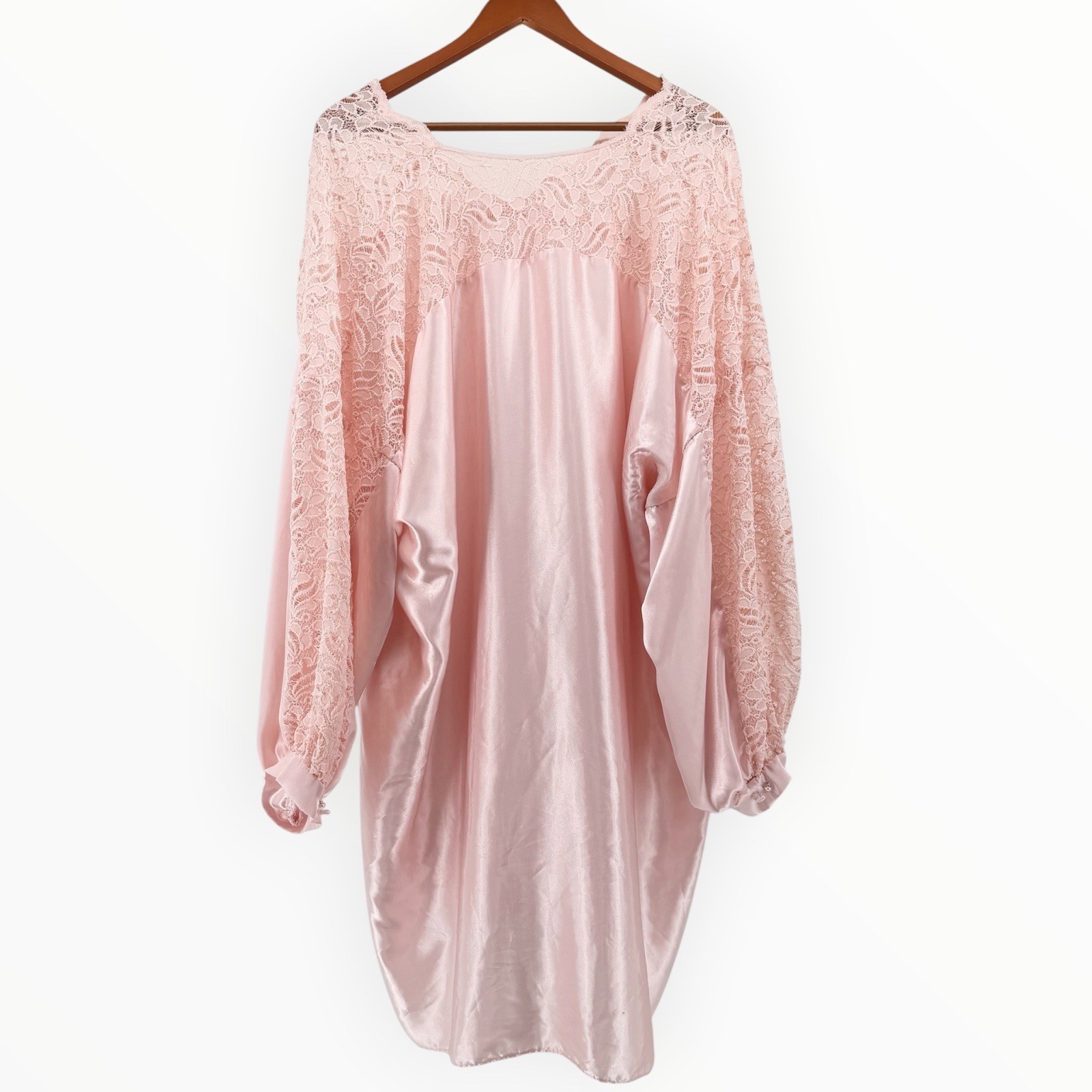 Vtg 80s Intimate Attitudes Plus Size 3X 4X Pink Satin Lace Nightshirt USA 3142