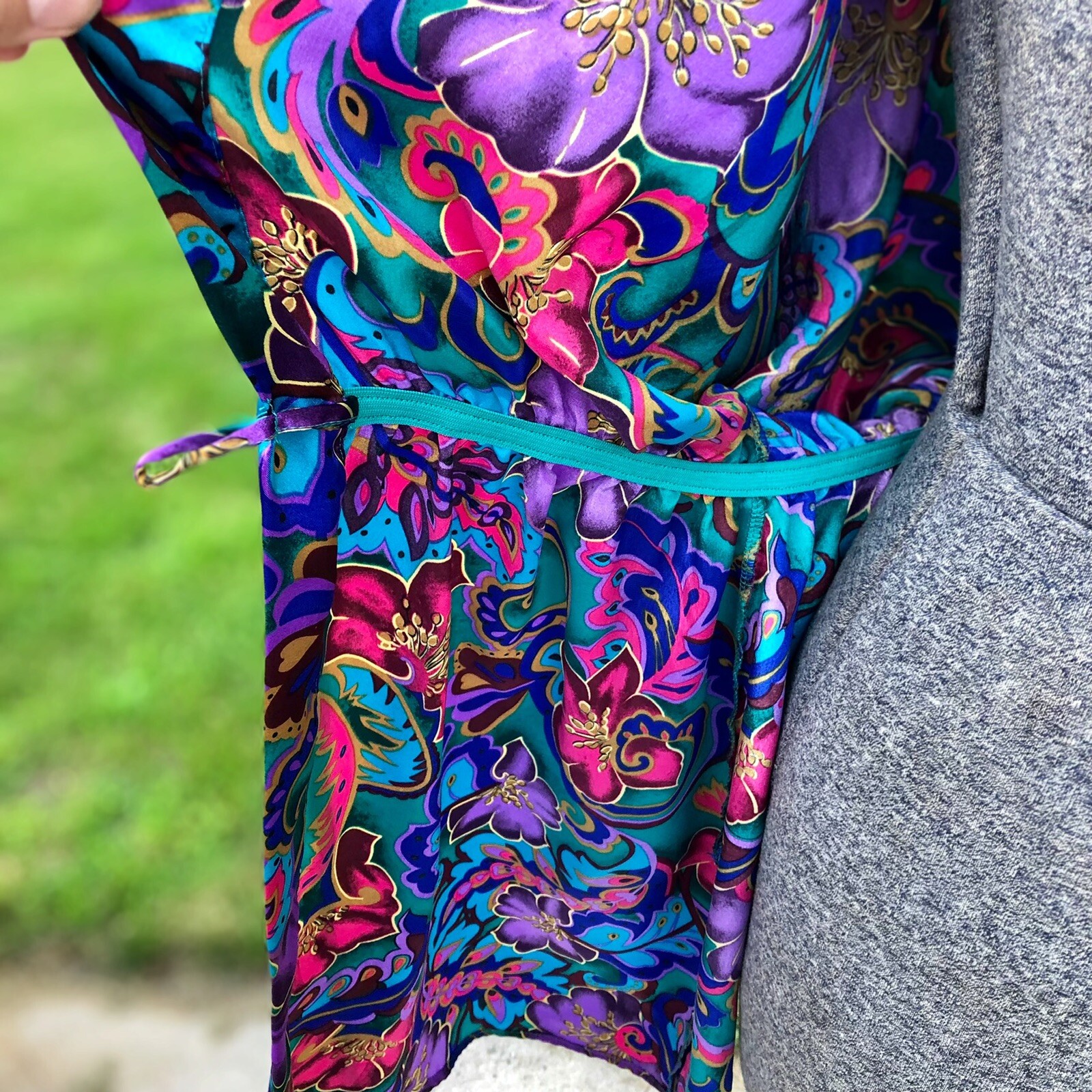 Vintage Victoria&rsquo;s Secret Floral Satin Gold Label Cover Up Robe Size P /S
