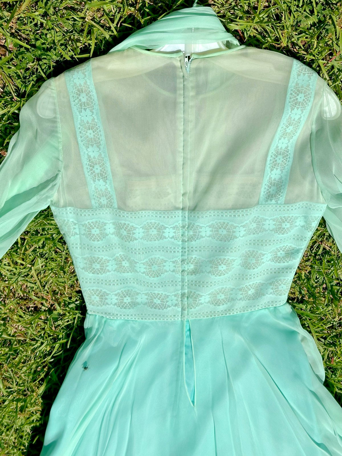 VTG Mardi Gras 1950s Hostess Mint Green Chiffon Formal Dress, Flowy