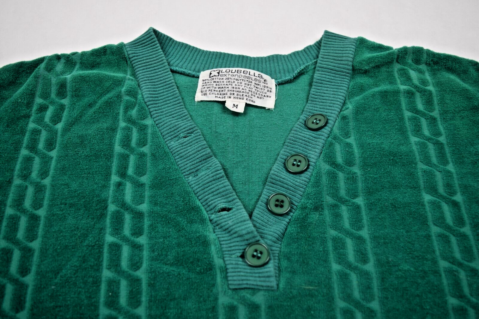Vintage Sweatshirt Loubella Size S/M 70s Emerald Wavy Design Soft Cotton Poly