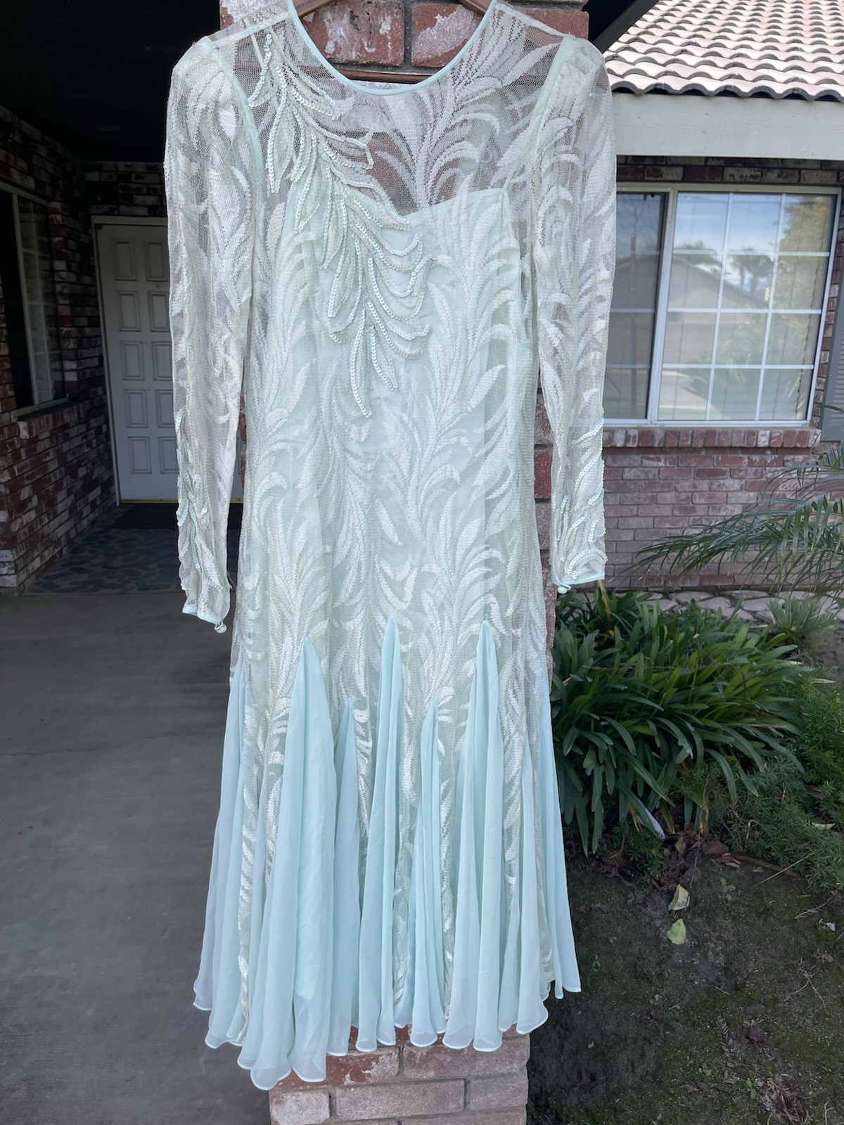 Miss Elliott’s Vintage Sequin Sheer Long Sleeve Victorian Dress – Polyester