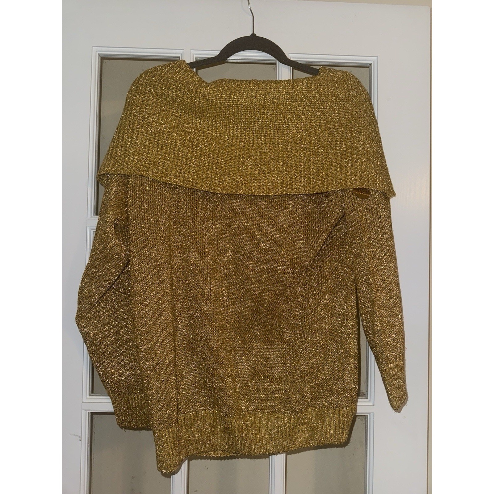 Spree VTG 80s 90s Gold Sequin Off Shoulder Oversized Sweater MD Glam Rock Party
