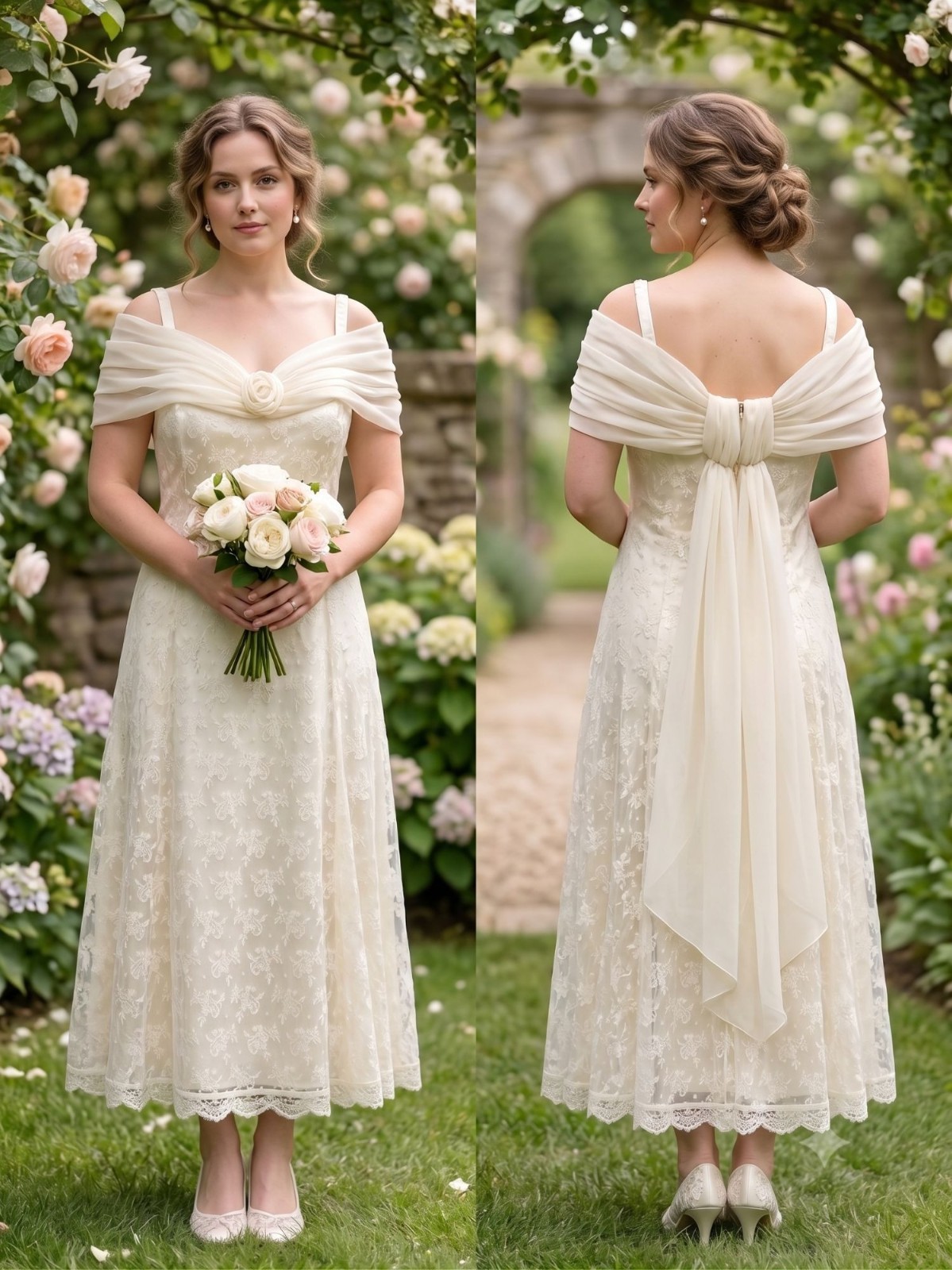 Vintage 90s Jessica McClintock Bridal Lace Wedding Gown Off Shoulder Plus 18W