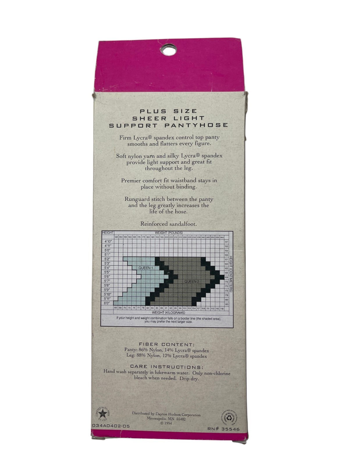 Vintage Honors Hosiery Sheer Light Support Pantyhose Plus Size