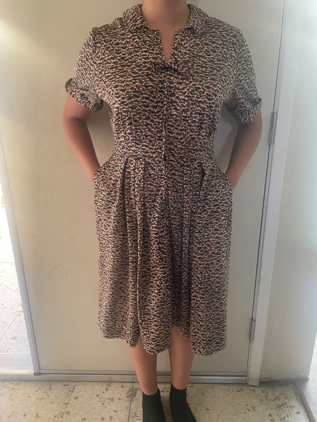 Vintage Nylon Jersey Front Zip Day Dress 1950s 50s 1960s 60s Sz m Mad Men